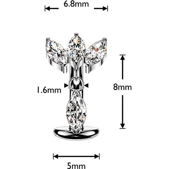 Titan Bauchnabelpiercing dreifach Marquise Zirkonia Fächer Marquise Zirkonia Dangle Push-In - Image 2