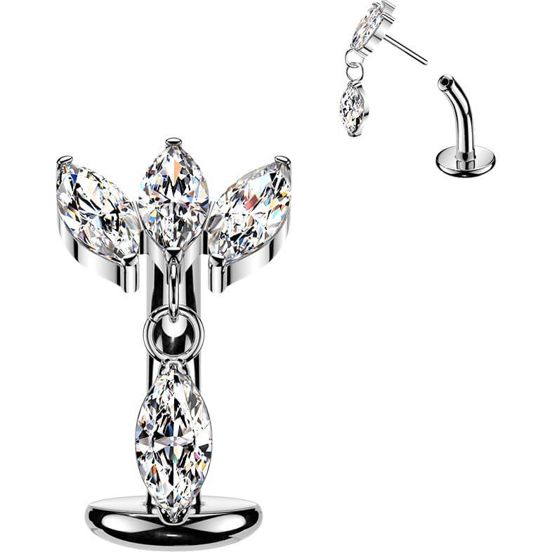 Titan Bauchnabelpiercing dreifach Marquise Zirkonia Fächer Marquise Zirkonia Dangle Push-In - Image 3