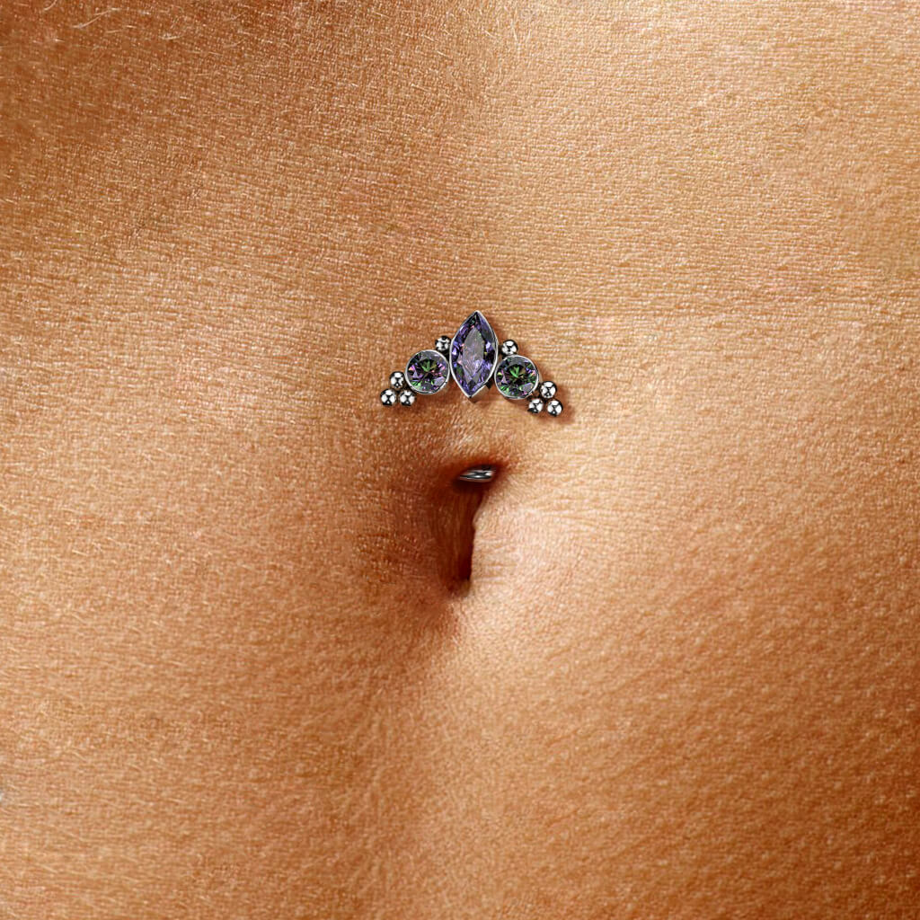 Titan Bauchnabelpiercing Zirkonia Opal Silber Push-In - Image 4