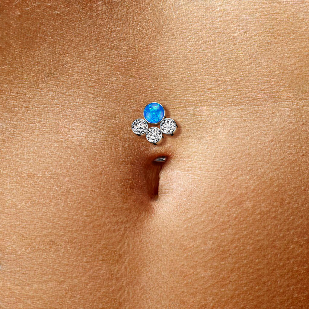 Titan Bauchnabelpiercing Zirkonia Opal Silber Push-In - Image 2