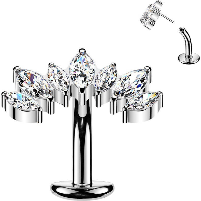 Titan Bauchnabelpiercing 7 Marquise Zirkonia Kurve Push-In