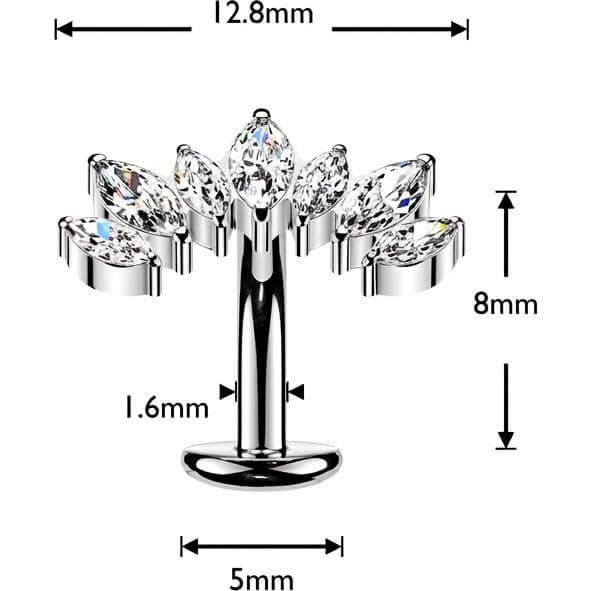 Titan Bauchnabelpiercing 7 Marquise Zirkonia Kurve Push-In - Image 2