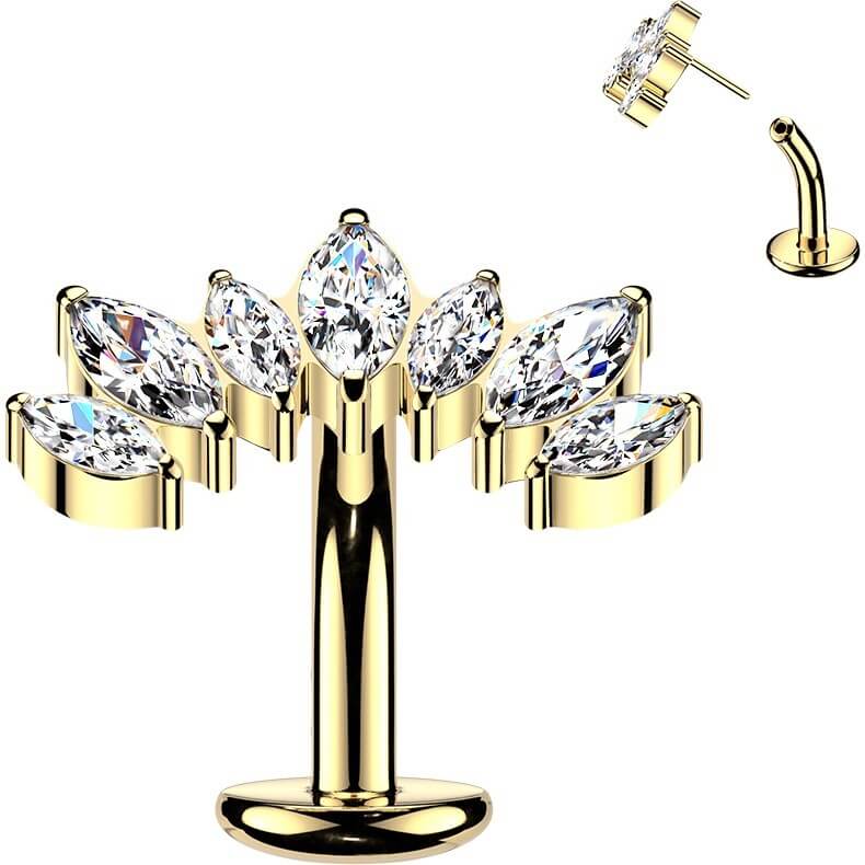Titan Bauchnabelpiercing 7 Marquise Zirkonia Kurve Push-In - Image 3