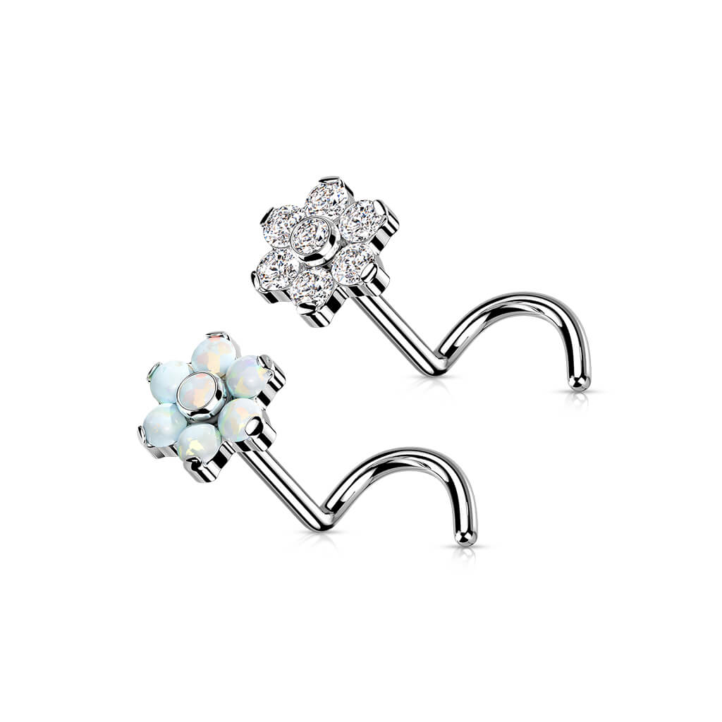 Titan Nasenstecker Blume Zirkonia Opal Silber Push-In - Image 3