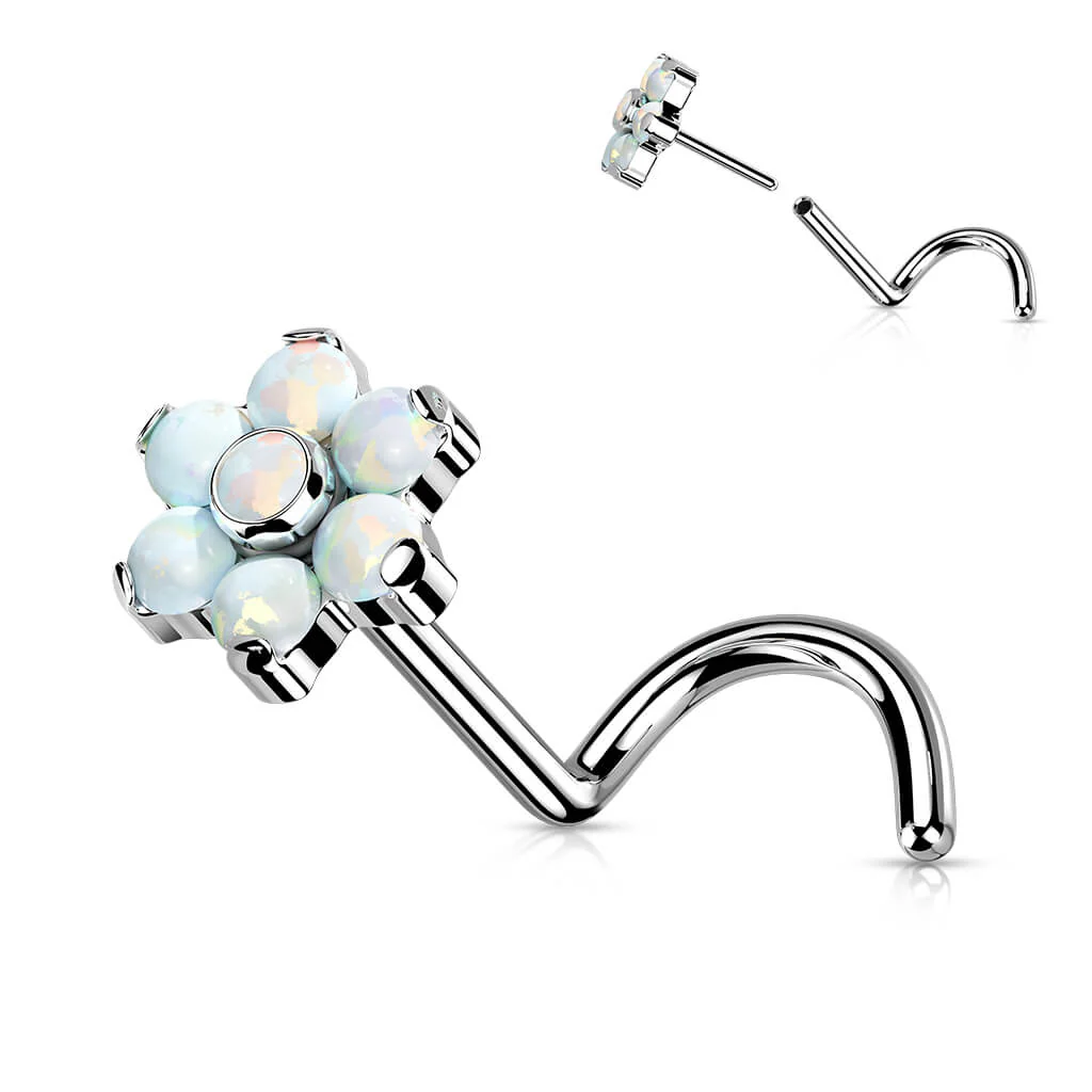 Titan Nasenstecker Blume Zirkonia Opal Silber Push-In - Image 6