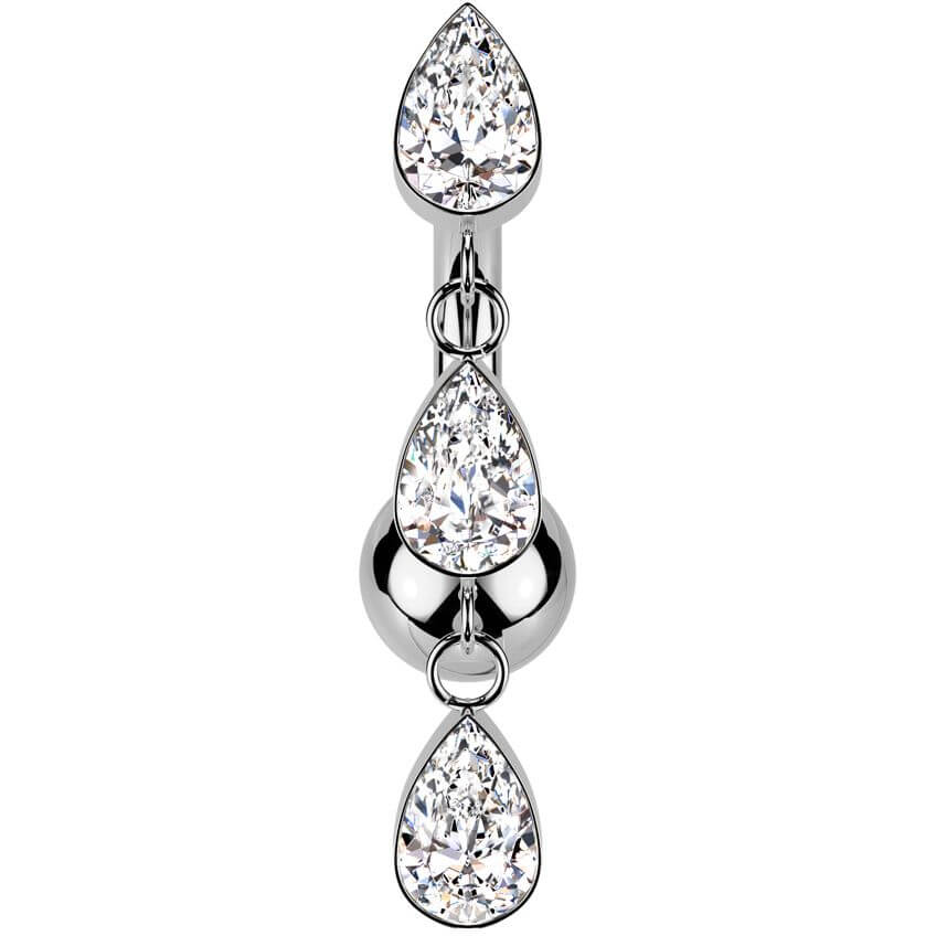 Titan Bauchnabelpiercing Anhänger 3 Tränen Zirkonias Push-In