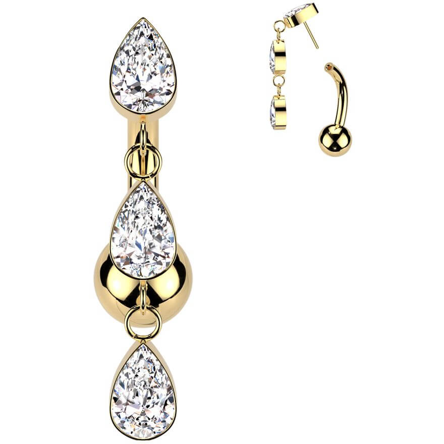 Titan Bauchnabelpiercing Anhänger 3 Tränen Zirkonias Push-In - Image 2