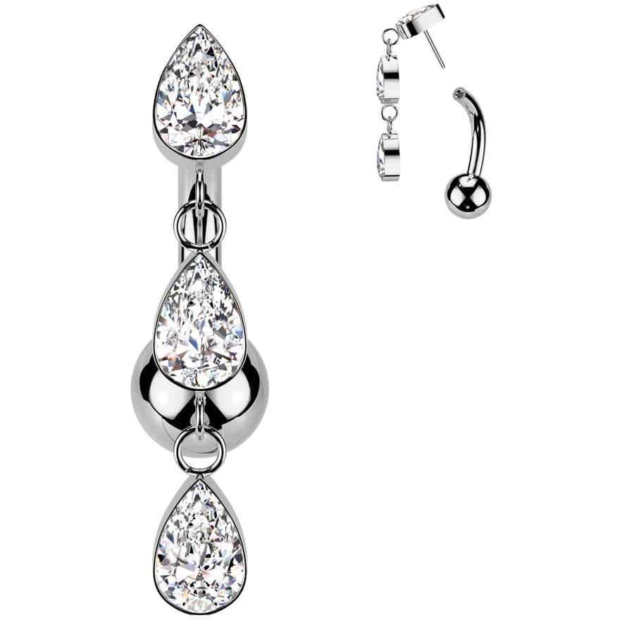 Titan Bauchnabelpiercing Anhänger 3 Tränen Zirkonias Push-In - Image 3