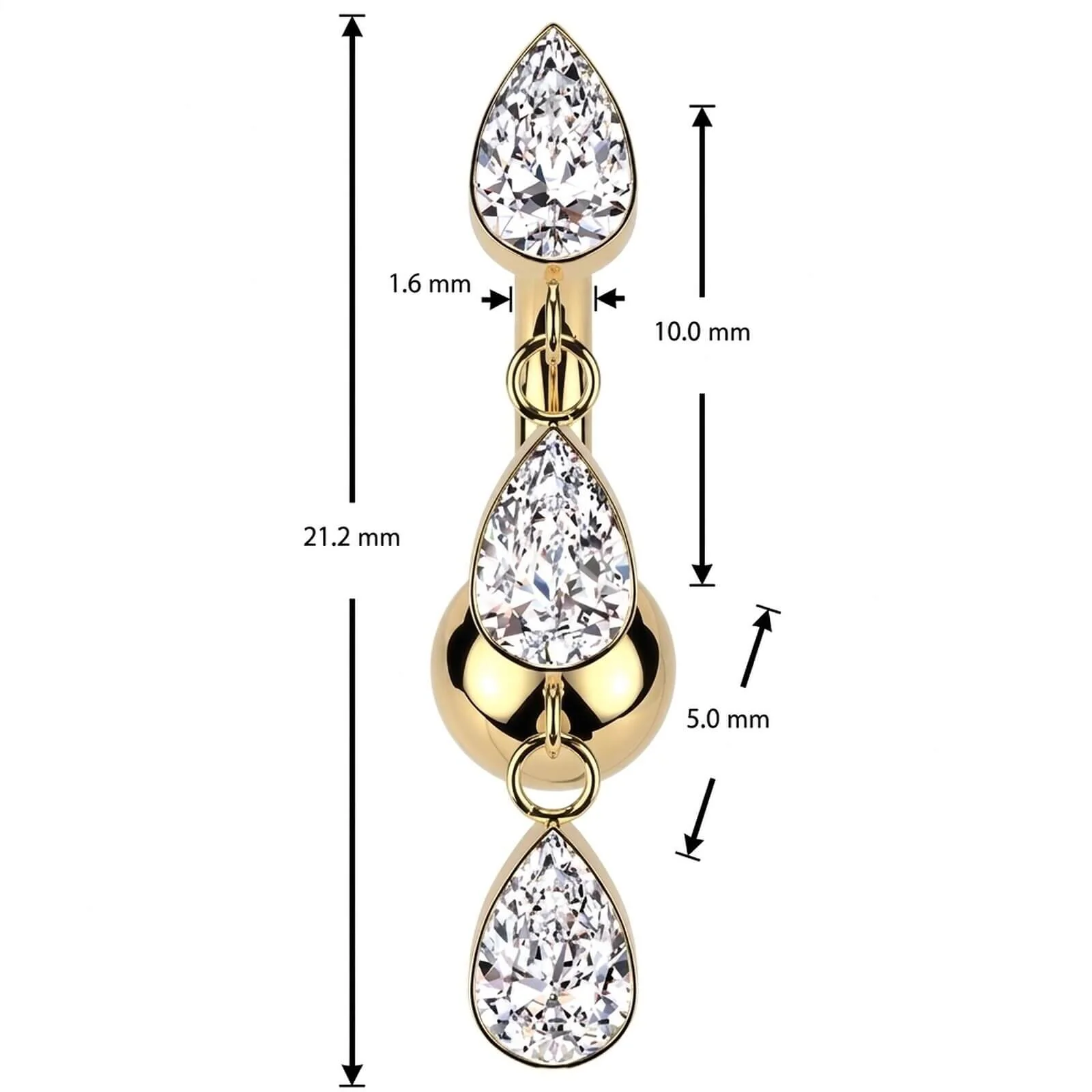 Titan Bauchnabelpiercing Anhänger 3 Tränen Zirkonias Push-In - Image 4