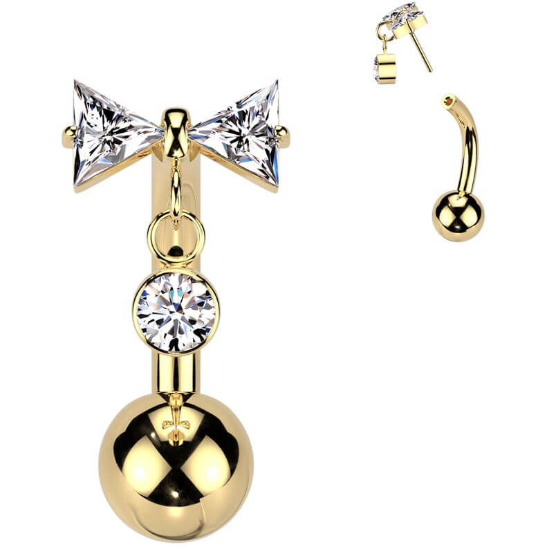 Titan Bauchnabelpiercing Anhänger Masche Zirkonia Push-In - Image 2