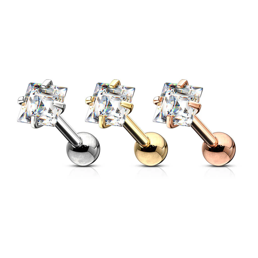 Barbell Zirkonia Quadrat Krappenfassung - Image 4