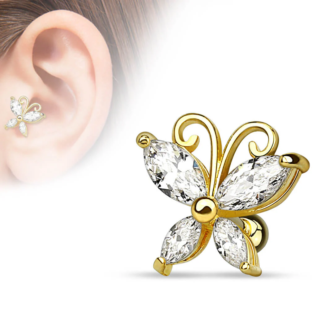 Barbell Schmetterling Zirkonia Gold Silber - Image 2