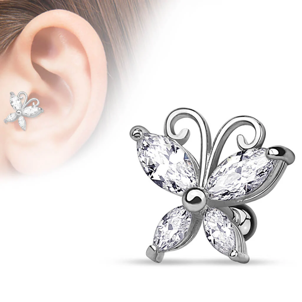 Barbell Schmetterling Zirkonia Gold Silber - Image 3