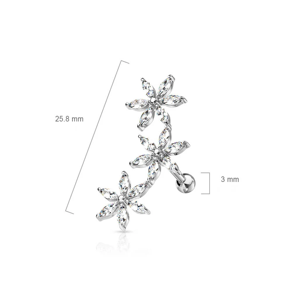 Barbell 3 Blumen Zirkonia - Image 3