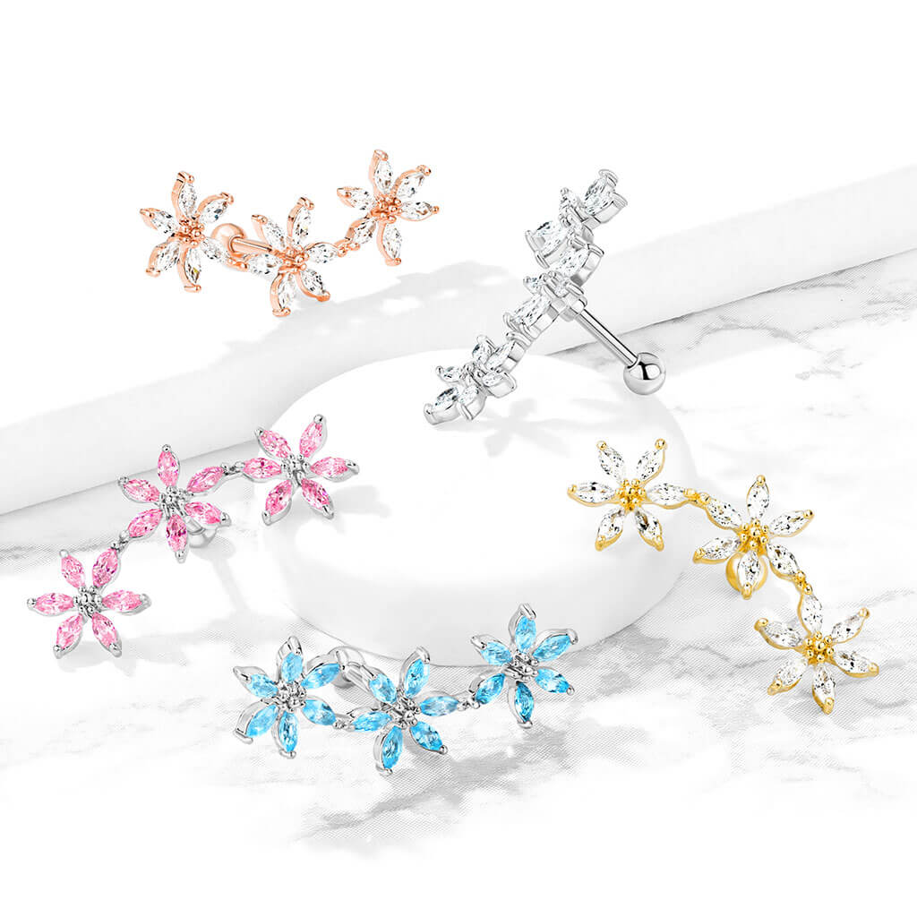 Barbell 3 Blumen Zirkonia - Image 9
