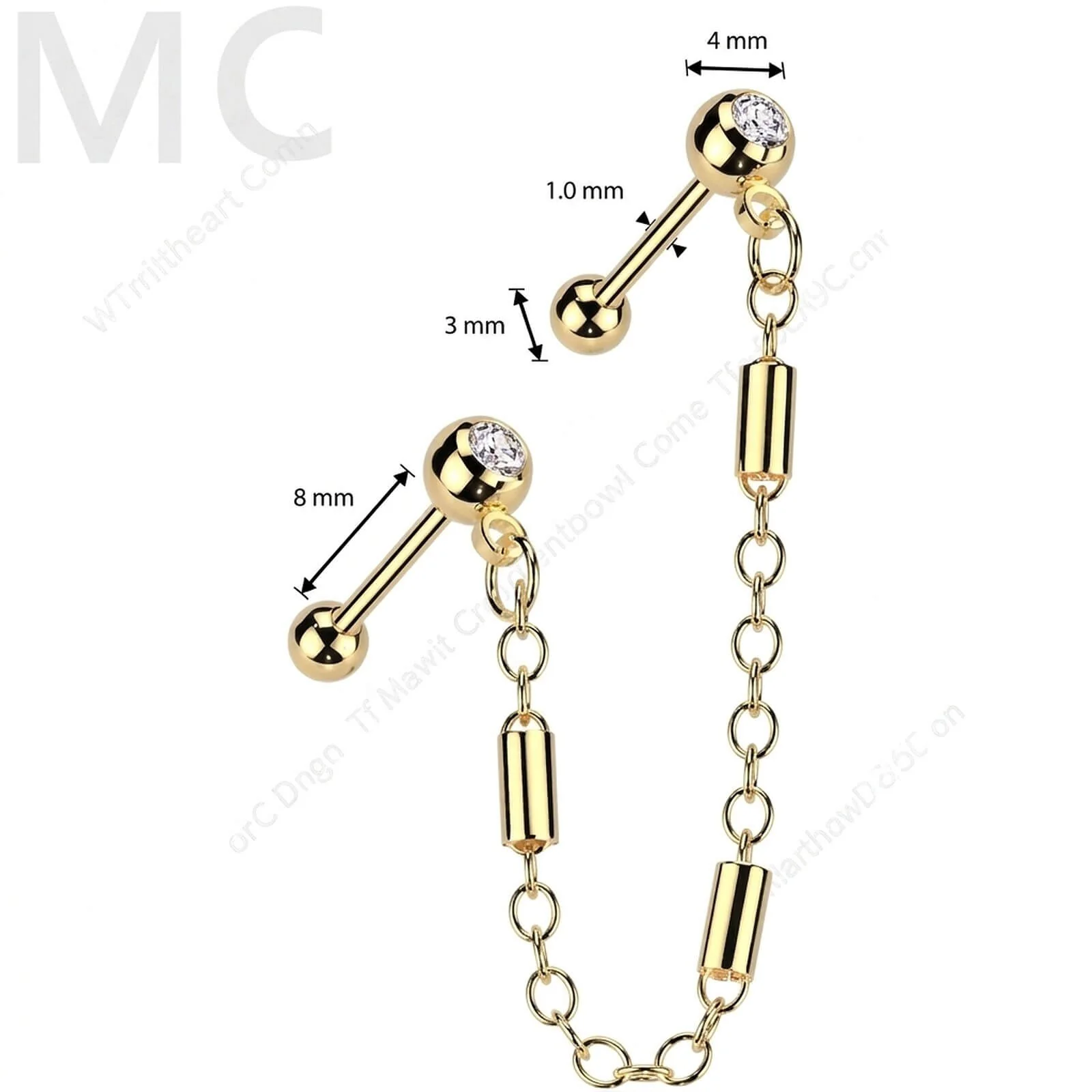 Vorteilspack 2 Zirkonia Barbell Kette - Image 4