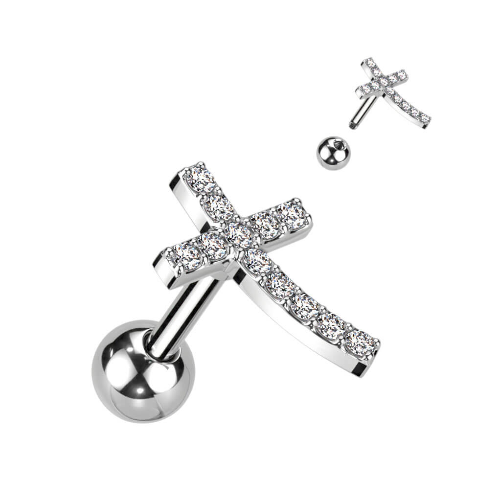 Barbell Kreuz Zirkonia Gold Silber - Image 2