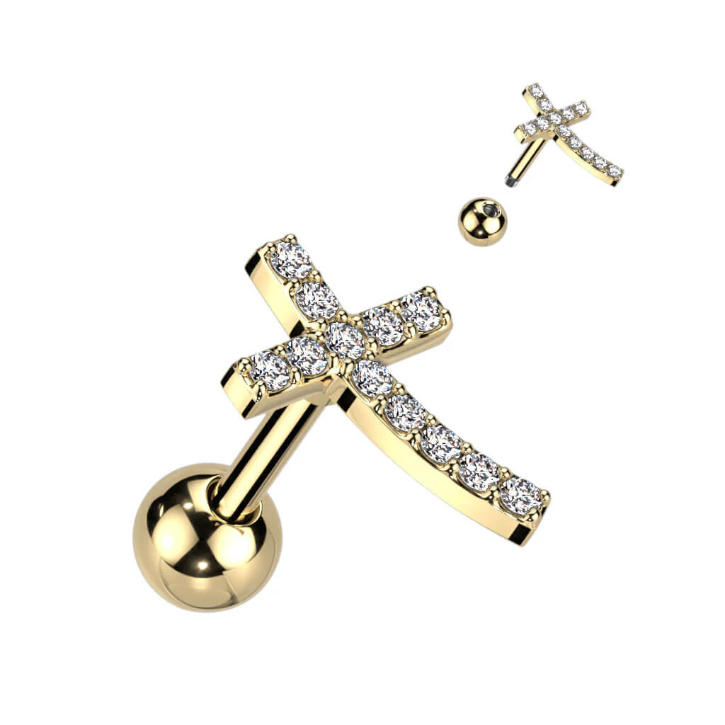 Barbell Kreuz Zirkonia Gold Silber - Image 3