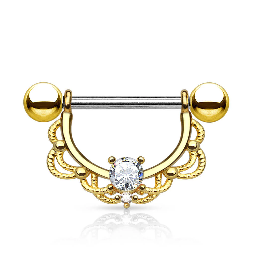 Nippelpiercing Kranz beweglich Zirkonia Gold PVD - Image 2