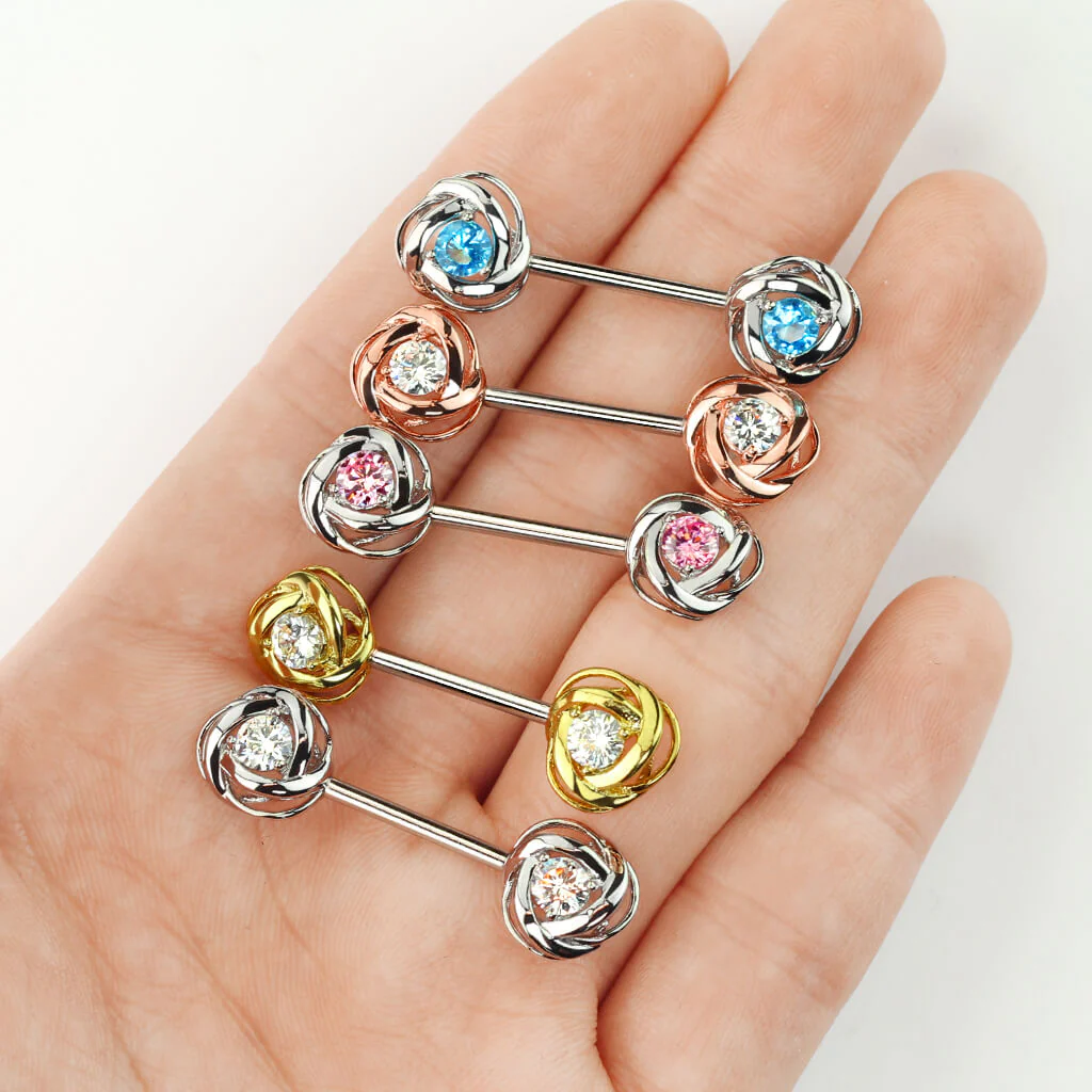 Nippelpiercing Rose Zirkonia Gold Silber - Image 7