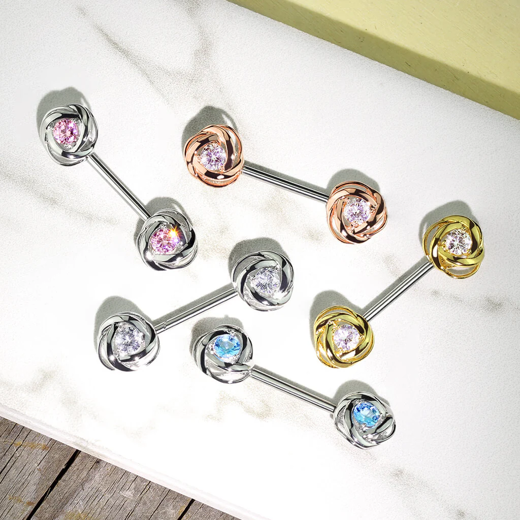 Nippelpiercing Rose Zirkonia Gold Silber - Image 9