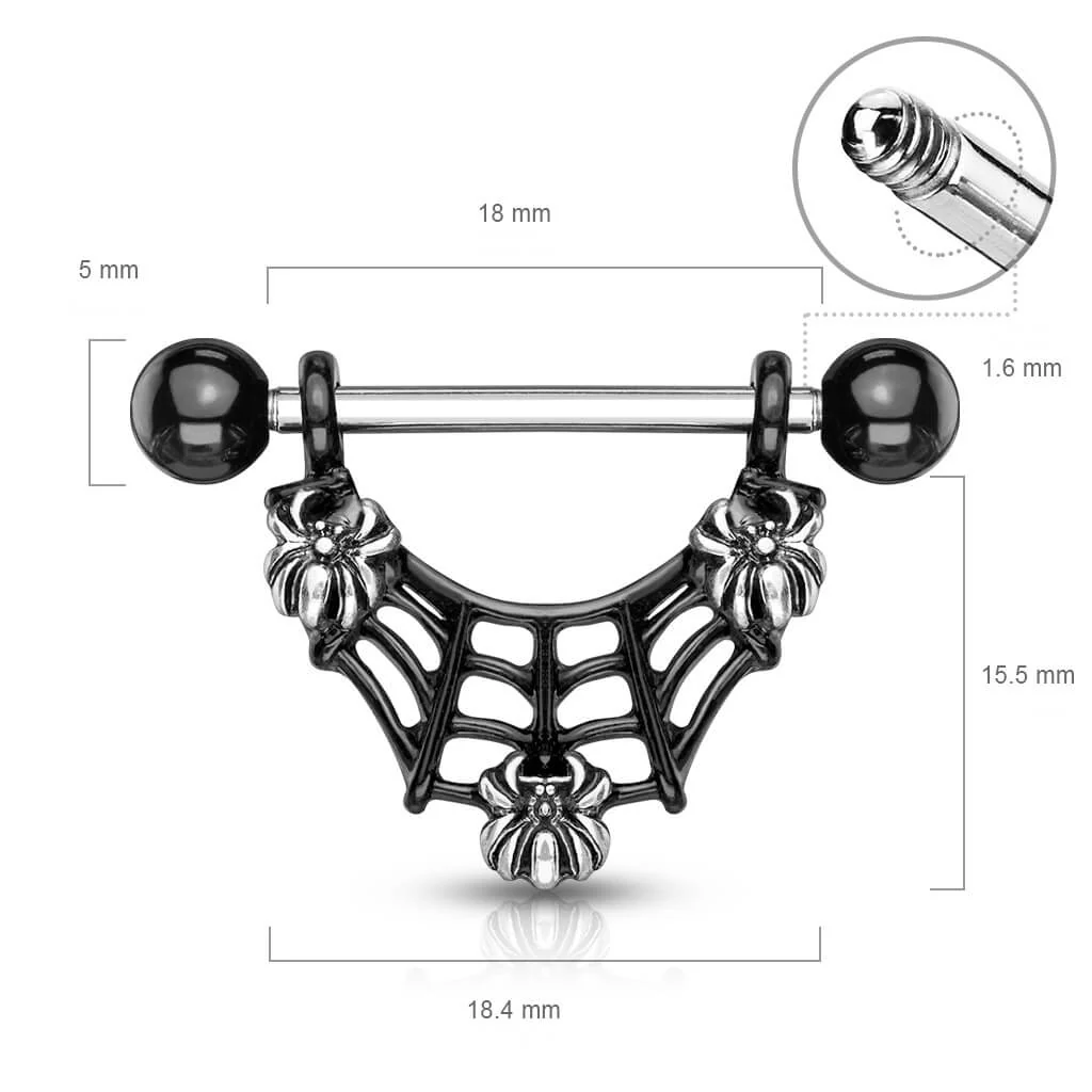 Nippelpiercing Spinnennetz Schwarz PVD beweglich - Image 2