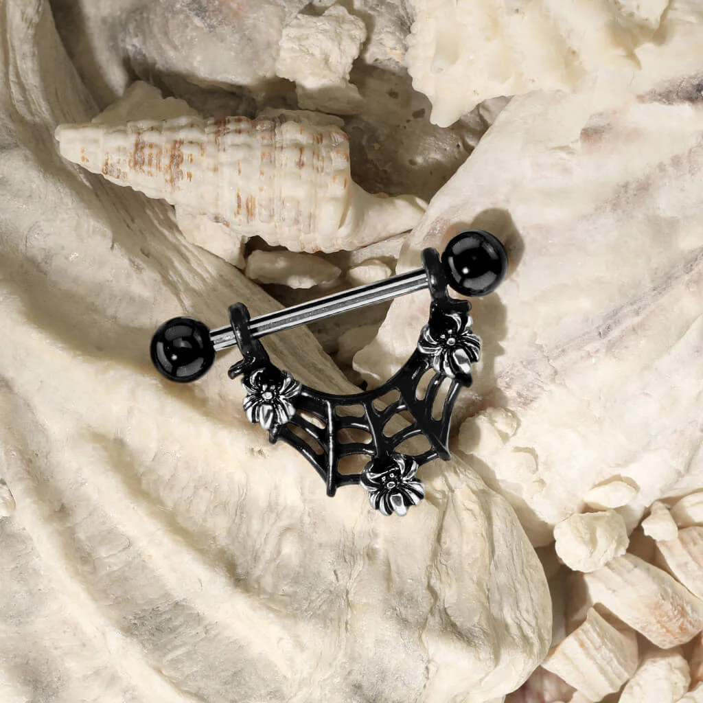 Nippelpiercing Spinnennetz Schwarz PVD beweglich - Image 3