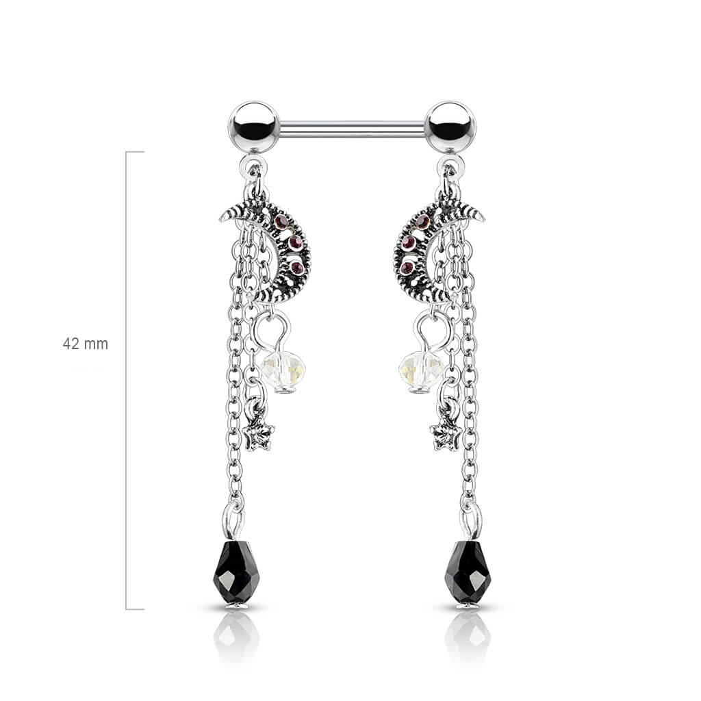 Nippelpiercing Ketten Mond Zirkonia Silber - Image 2