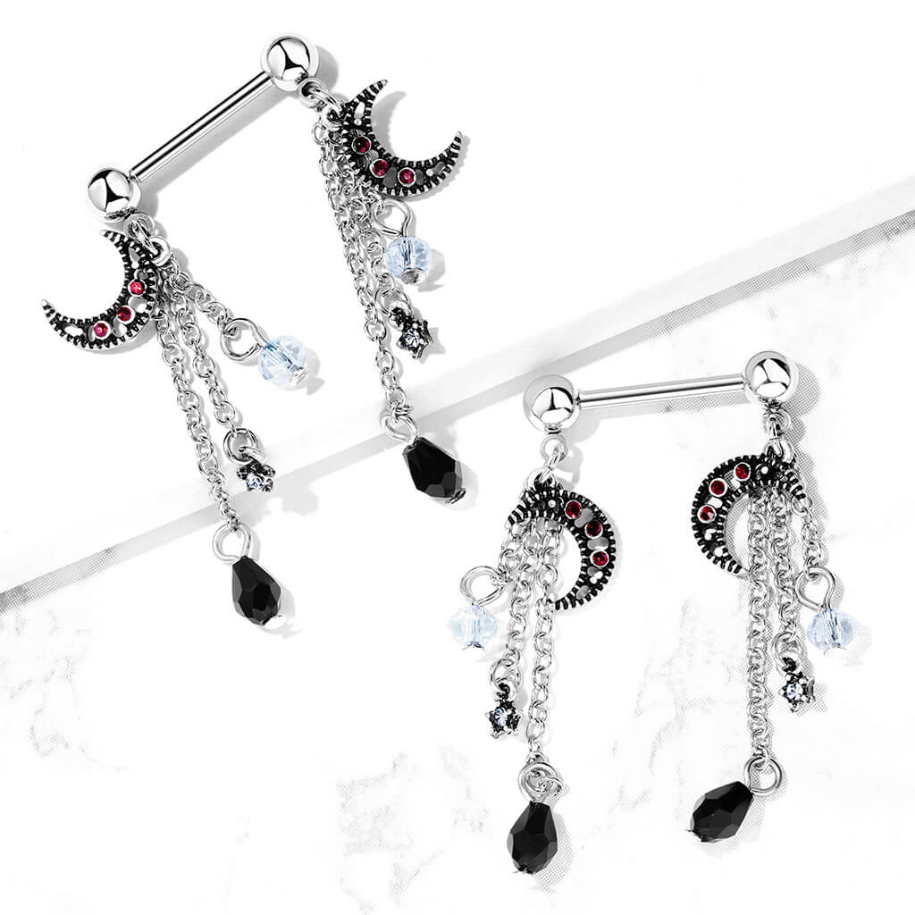 Nippelpiercing Ketten Mond Zirkonia Silber - Image 3
