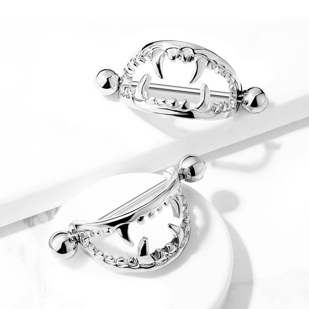 Nippelpiercing Reißzähne Silber - Image 3