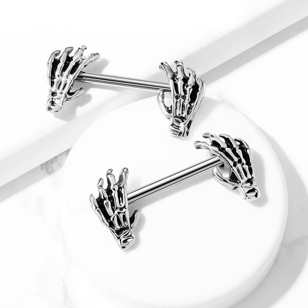 Nippelpiercing Skeletthände Silber - Image 3