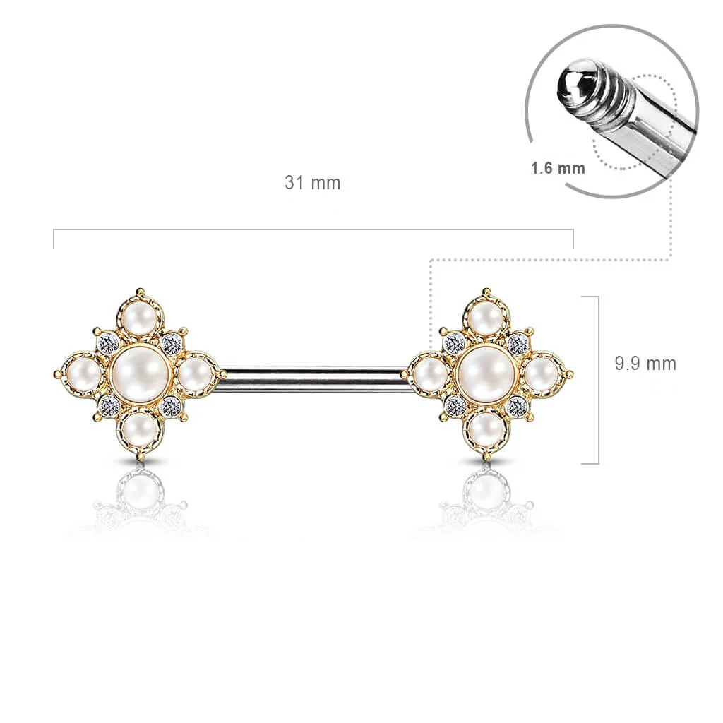 Nippelpiercing Blumen Perlen Zirkonia PVD - Image 3