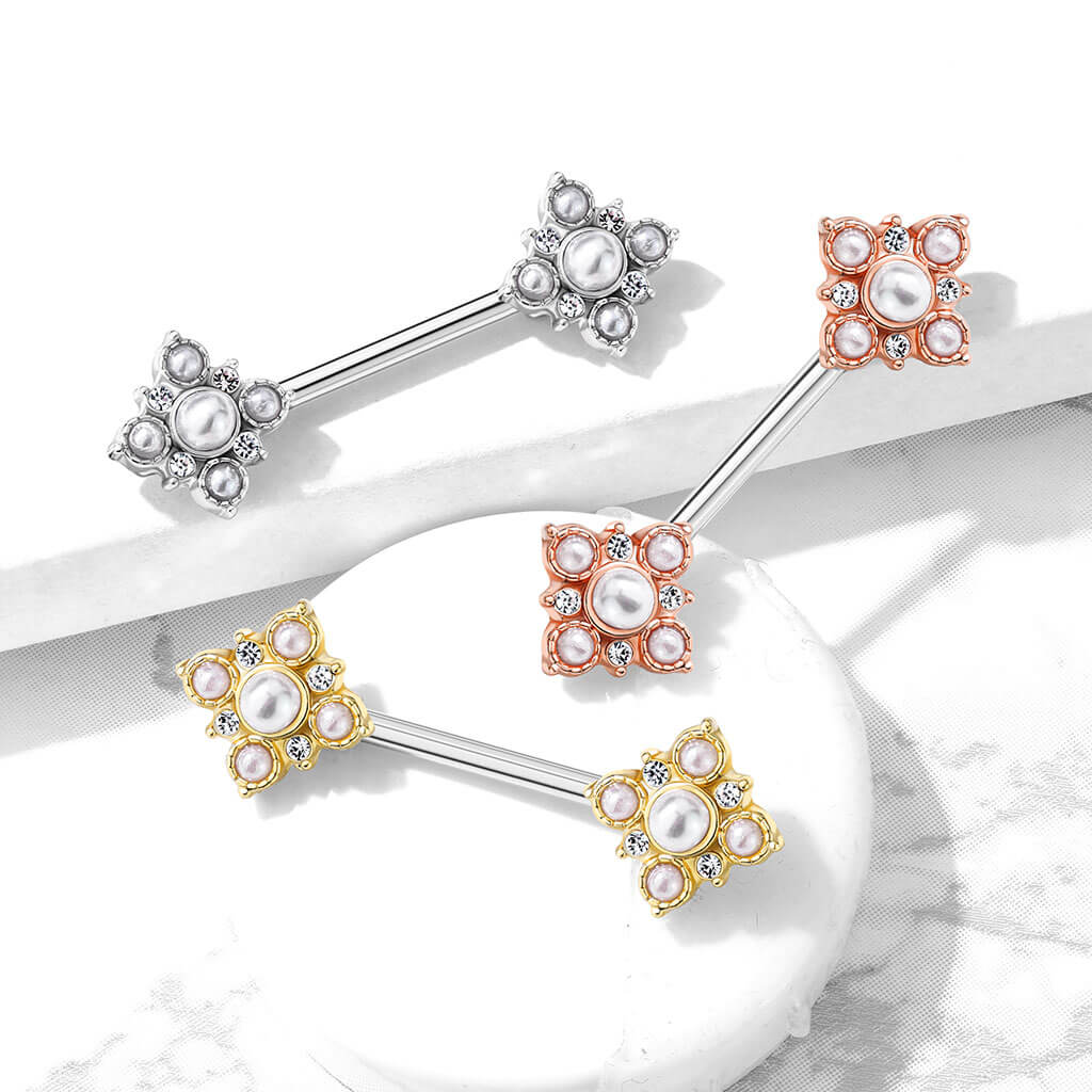 Nippelpiercing Blumen Perlen Zirkonia PVD - Image 6