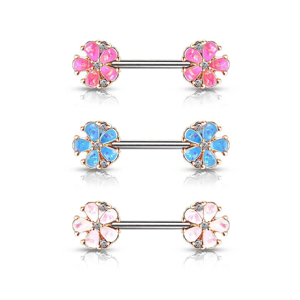 Nippelpiercing Blumen Opal Gold PVD - Image 5