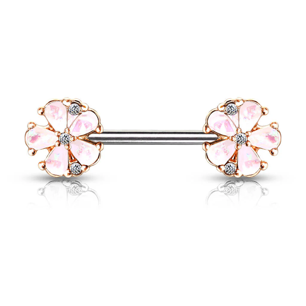 Nippelpiercing Blumen Opal Gold PVD - Image 7