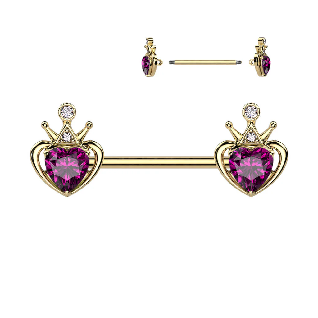 Nippelpiercing Herz Krone Zirkonia Gold PVD - Image 2