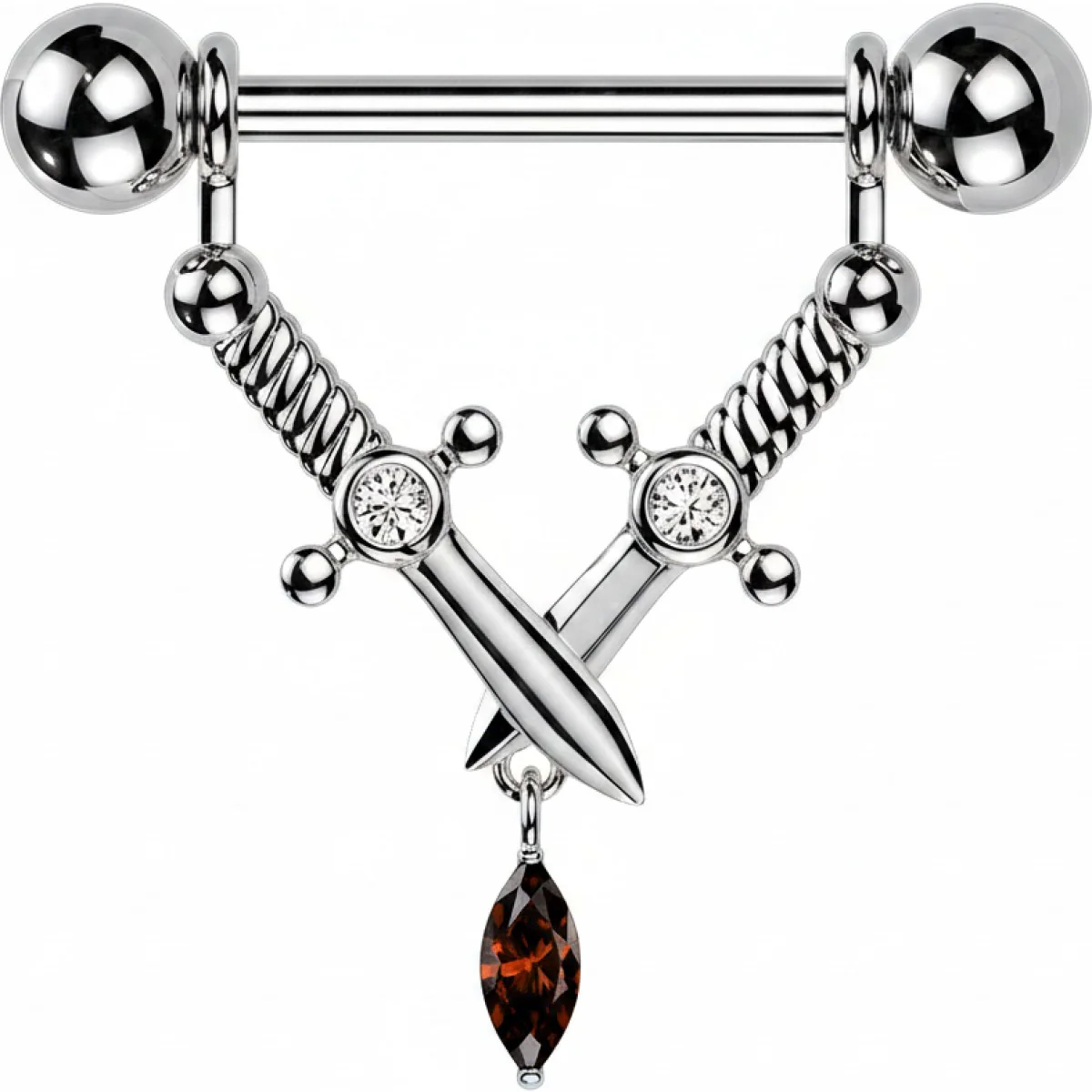 Nippelpiercing gekreuzte Dolche Marquise Zirkonia Anhänger