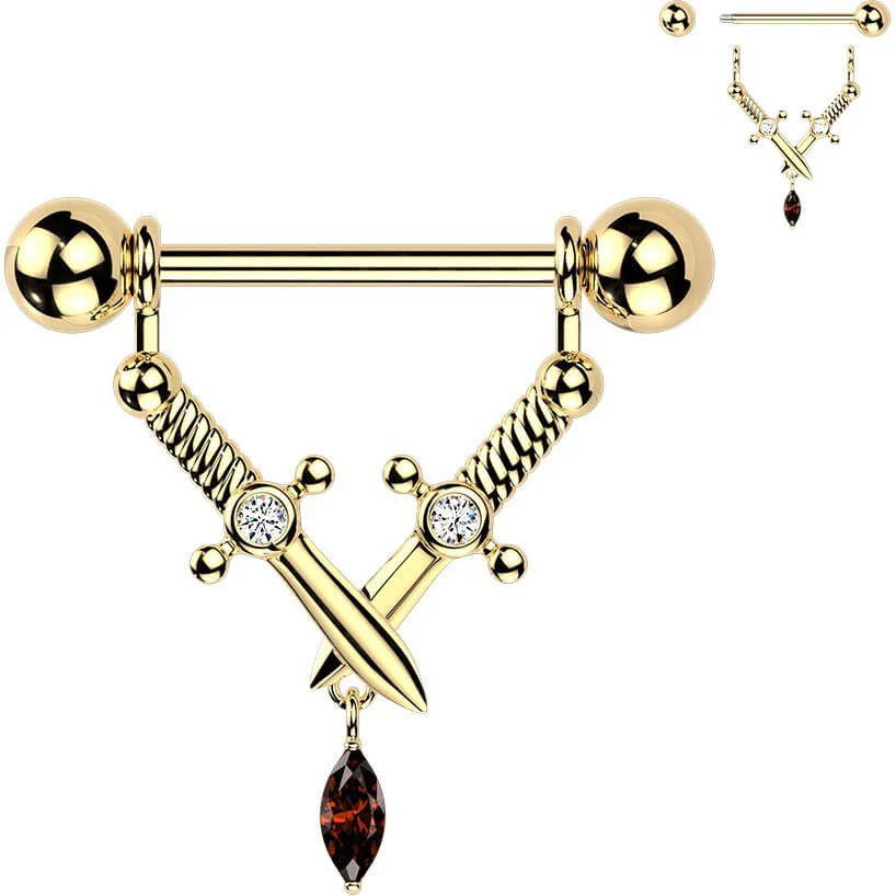 Nippelpiercing gekreuzte Dolche Marquise Zirkonia Anhänger - Image 3