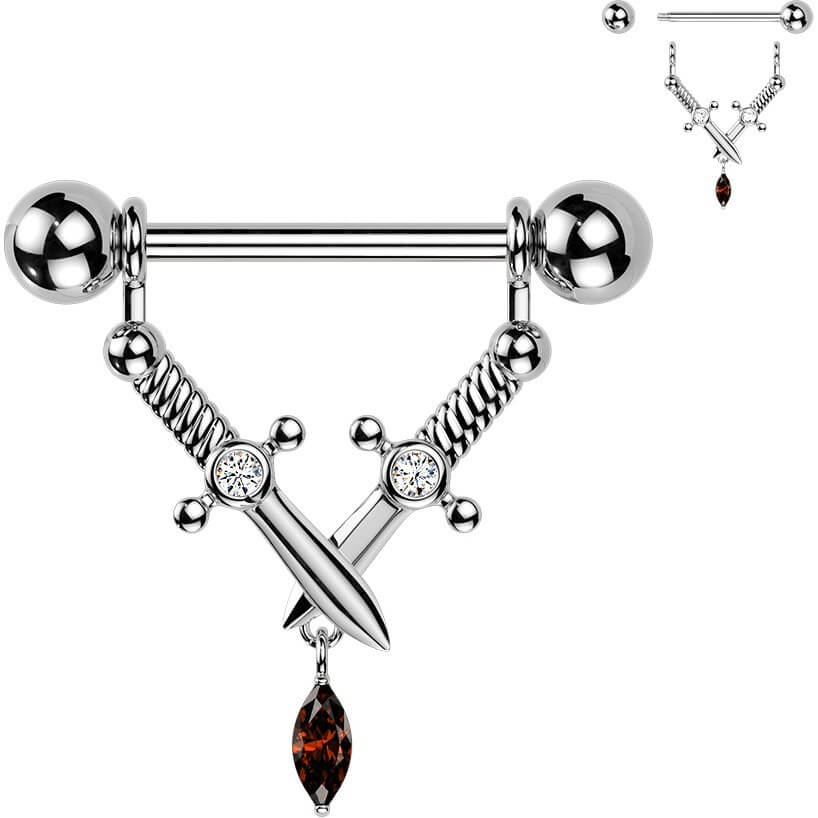 Nippelpiercing gekreuzte Dolche Marquise Zirkonia Anhänger - Image 4