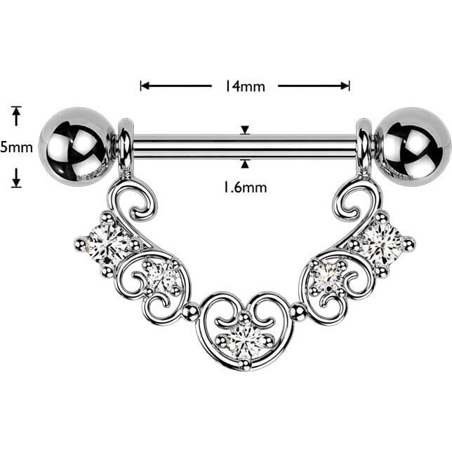 Nippelpiercing Herz Filigran Multi Zirkonia Anhänger Krappenfassung - Image 2