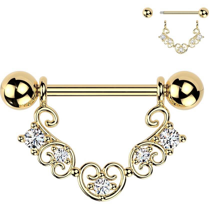 Nippelpiercing Herz Filigran Multi Zirkonia Anhänger Krappenfassung - Image 3