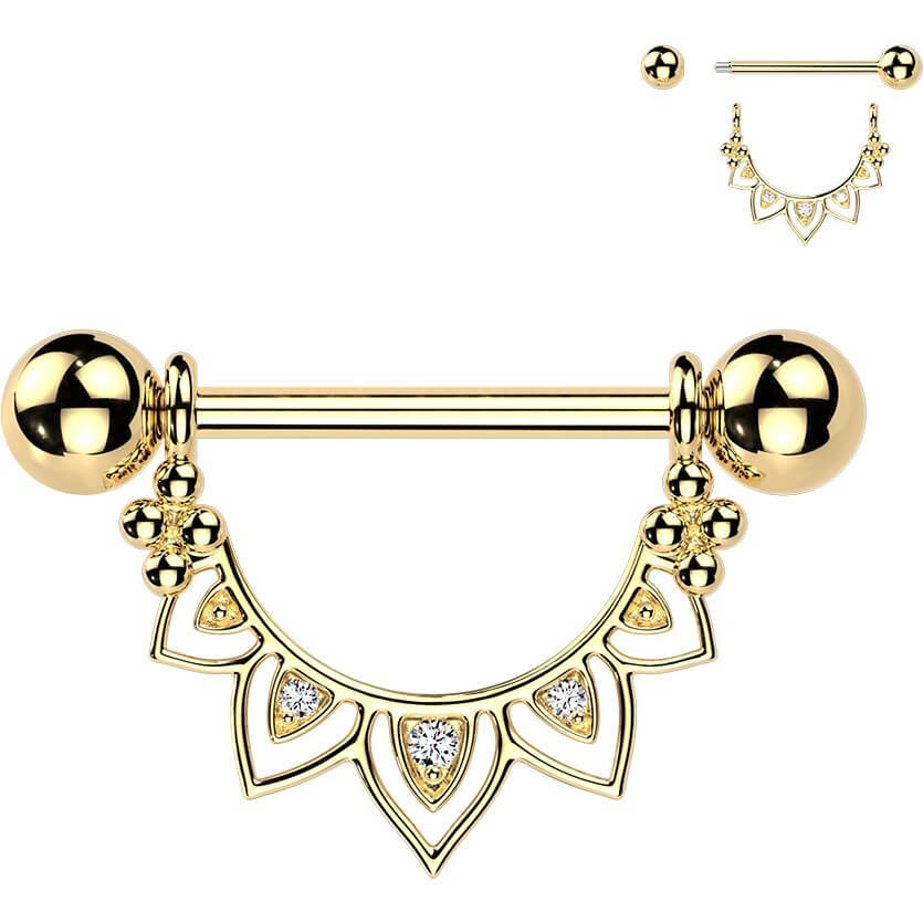 Nippelpiercing Zirkonia Filigran Fächer Anhänger - Image 3