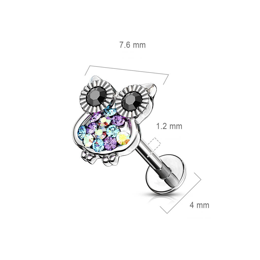 Labret Eule Zirkonia Silber Innengewinde - Image 2