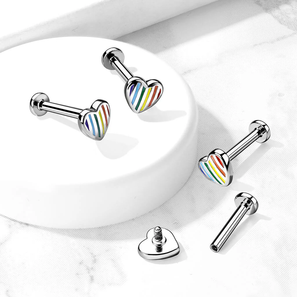 Labret Regenbogen Herz Flach Silber Innengewinde - Image 3