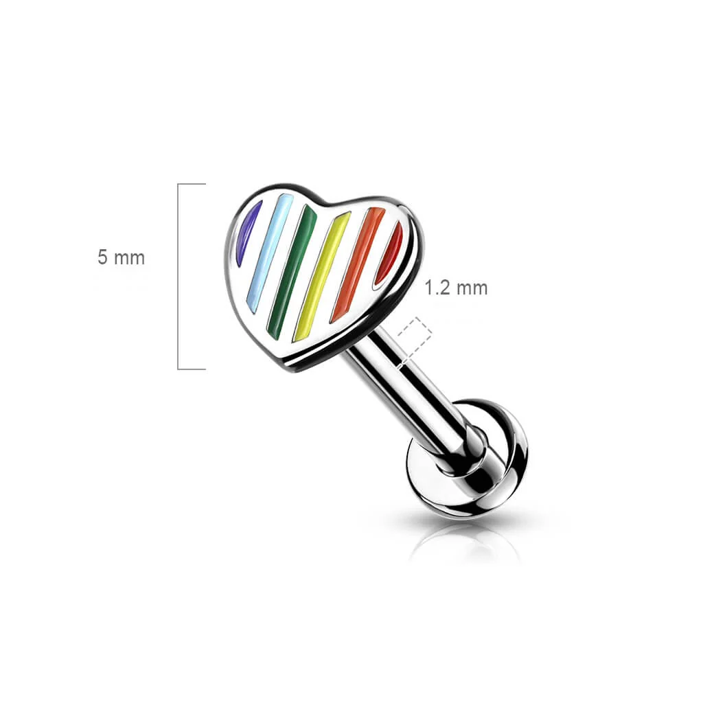 Labret Regenbogen Herz Flach Silber Innengewinde - Image 4