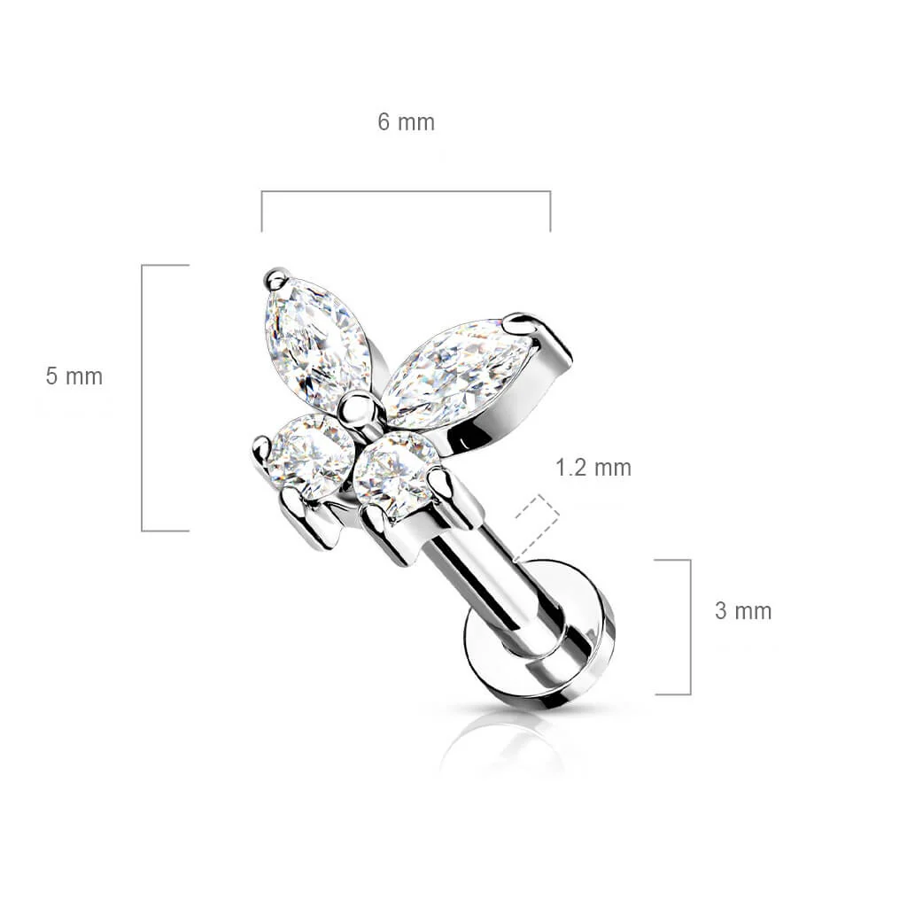 Labret Schmetterling Zirkonia Innengewinde - Image 3