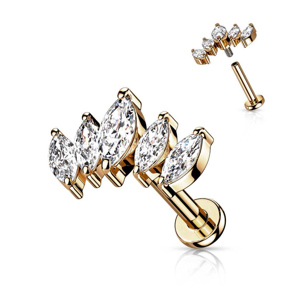 Labret Marquise Schliff 5 Zirkonia Innengewinde - Image 11