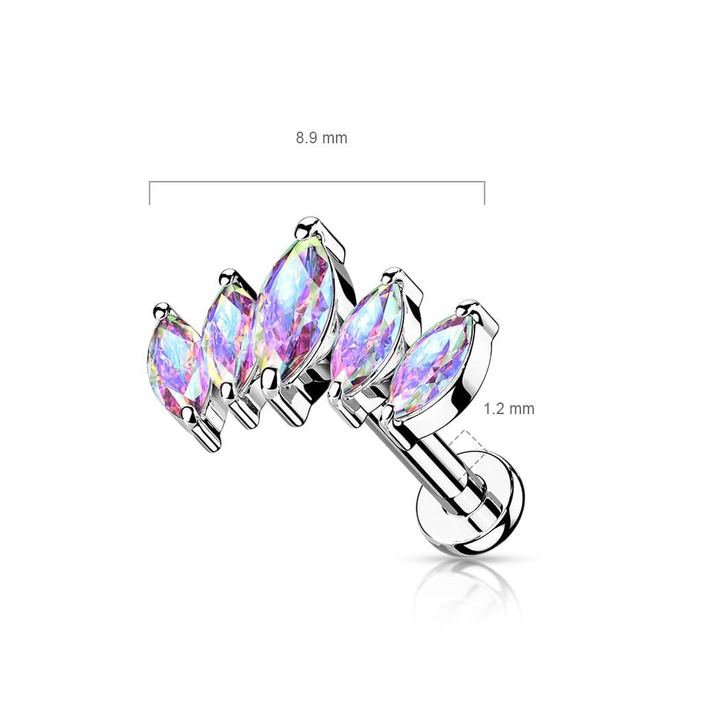 Labret Marquise Schliff 5 Zirkonia Innengewinde - Image 12