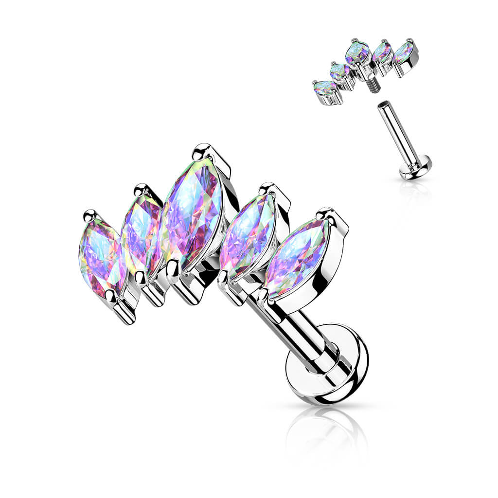 Labret Marquise Schliff 5 Zirkonia Innengewinde - Image 2