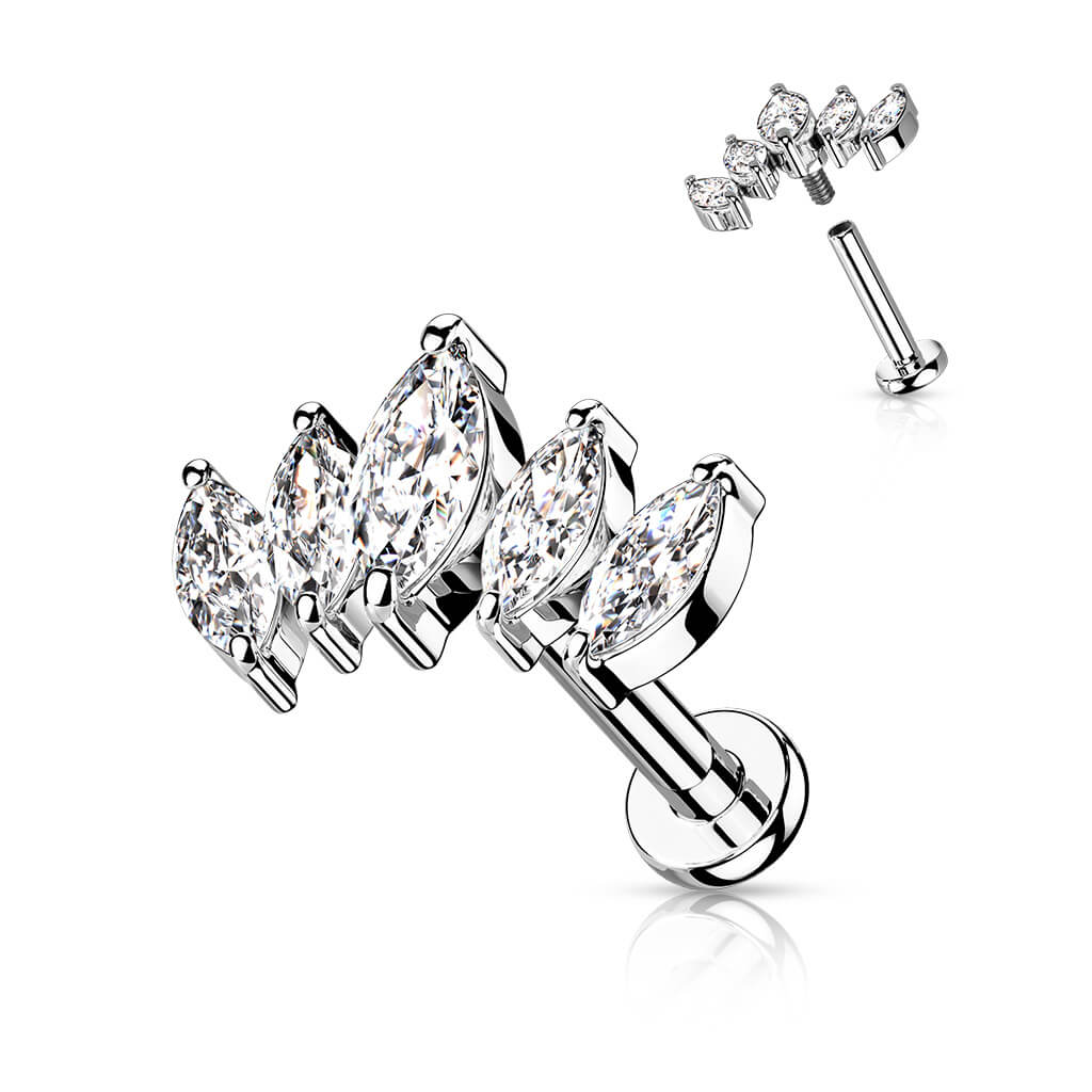 Labret Marquise Schliff 5 Zirkonia Innengewinde - Image 3